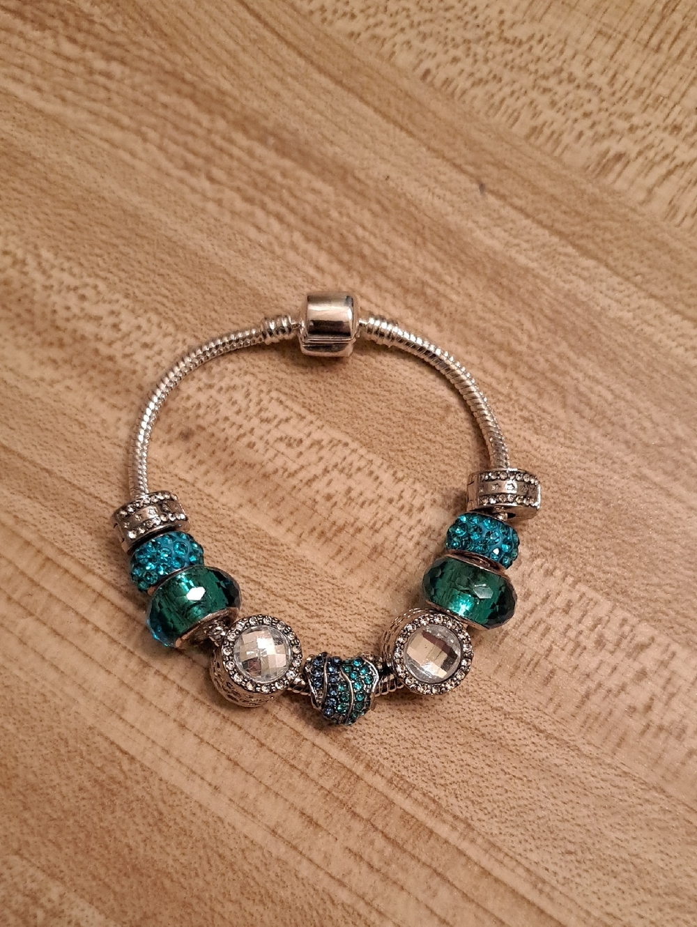 Hand Crafted Silver Bracelet with Teal and Aqua Beads